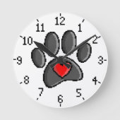 80s videospel 8-bits Pixel Art Dog Paw Print Ronde Klok (Voorkant)
