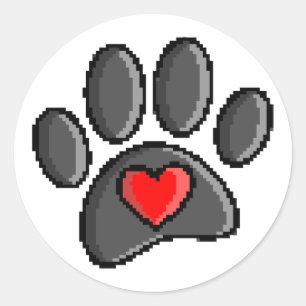 80s videospel met 8 bits pixels Art Dog Paw Ronde Sticker