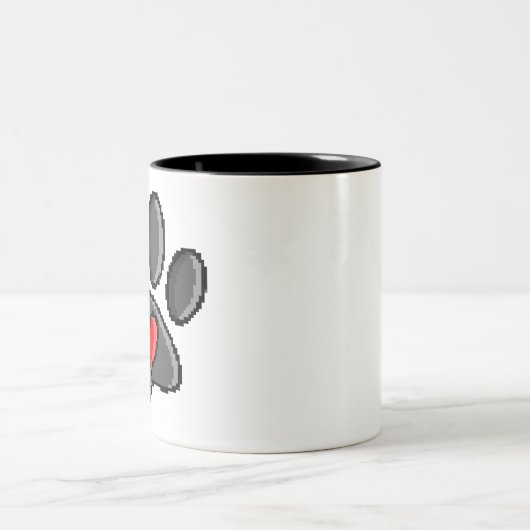 80s videospel met 8 bits pixels Art Dog Paw Tweekleurige Koffiemok (Center)