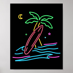 80s vintage surf retro stijl miami surfer strand poster