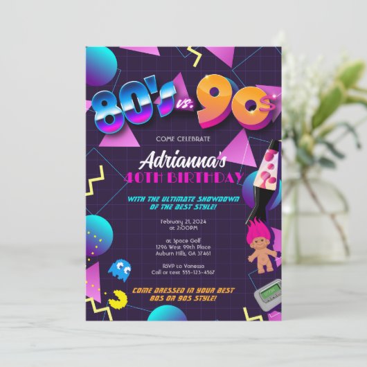 80s vs 90sFeestuitnodiging of 40ste verjaardag Kaart (Staand voorkant)