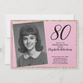 80ste aangepaste foto roze en goud  kaart (Voorkant)