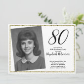 80ste aangepaste foto wit en goud kaart (Staand voorkant)