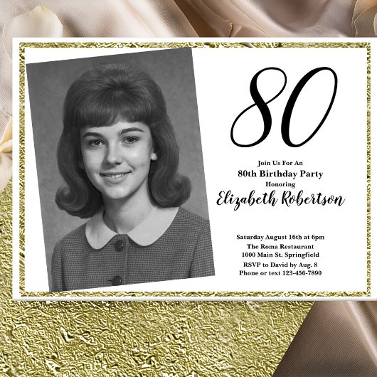 80ste aangepaste foto wit en goud kaart