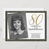 80ste aangepaste foto Wit Zwart en Goud Kaart (Voorkant)