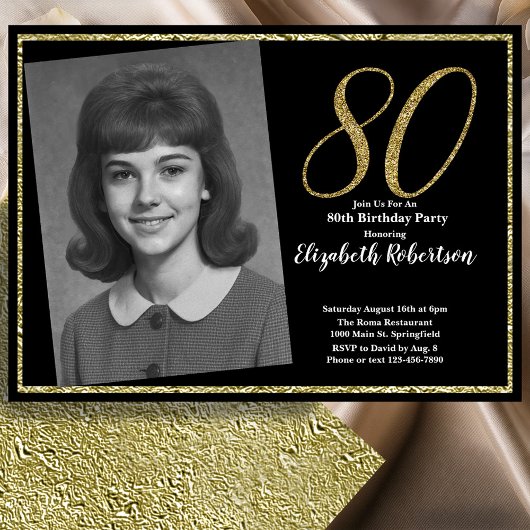 80ste aangepaste foto zwart en goud  kaart