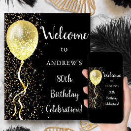 80ste | Black & Gold Glitter Verjaardag Welkom Poster