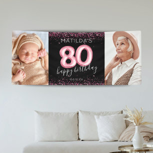 80ste Black Pink Verjaardag Foto Banner