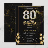 80ste Diamond Zwart en Goud Verjaardag Kaart (Voorkant / Achterkant)