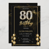 80ste Diamond Zwart en Goud Verjaardag Kaart (Voorkant / Achterkant)