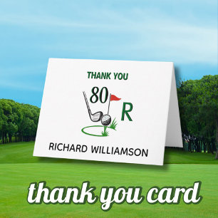 80ste (Elk Jaar) Verjaardag Golf Heren Monogram Na Bedankkaart