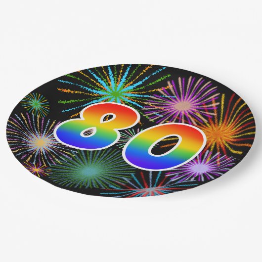 80ste evenement - Fun, kleurrijk, Vet, regenboog 8 Papieren Bordje (Gekanteld)