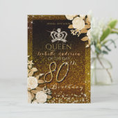 80ste Glinsterende Kroon Goud Verjaardag Kaart (Staand voorkant)