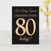 80ste Gouden Effect op Zwart, Grootvader Verjaarda Kaart (Gele Bloem)