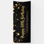 80ste Happy Birthday Black Gold Stars of Jouw teks Spandoek (Verticaal)