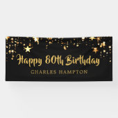 80ste Happy Birthday Black Gold Stars of Jouw teks Spandoek (Horizontaal)