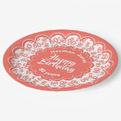 80ste koraal/wit willekeurig getallenpatroon papieren bordje (Gekanteld)