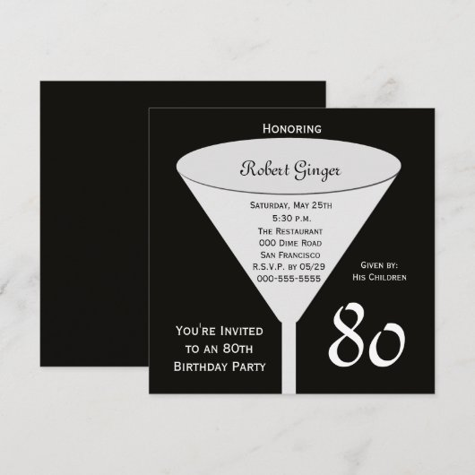 80ste Uitnodiging voor verjaardagsfeestje 80 in zw (Voorkant / Achterkant)