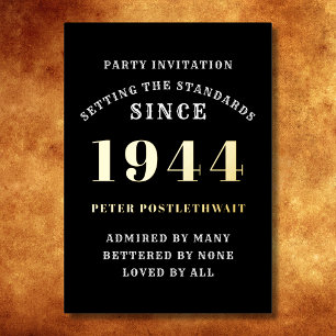 80ste verjaardag 1944 Zwart goud gepersonaliseerd Folie Uitnodiging