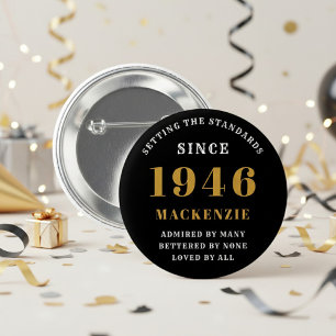 80ste verjaardag 1946 Elegante Chic Zwart Goud Ronde Button 5,7 Cm