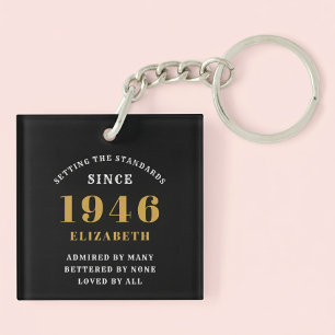80ste verjaardag 1946 Zwart Goud Gepersonaliseerd  Sleutelhanger