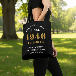 80ste verjaardag 1946 Zwart goud Persoonlijk Tote Bag