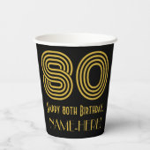 80ste verjaardag: Art Deco Geïnspireerde look "80" Papieren Bekers (Achterkant)