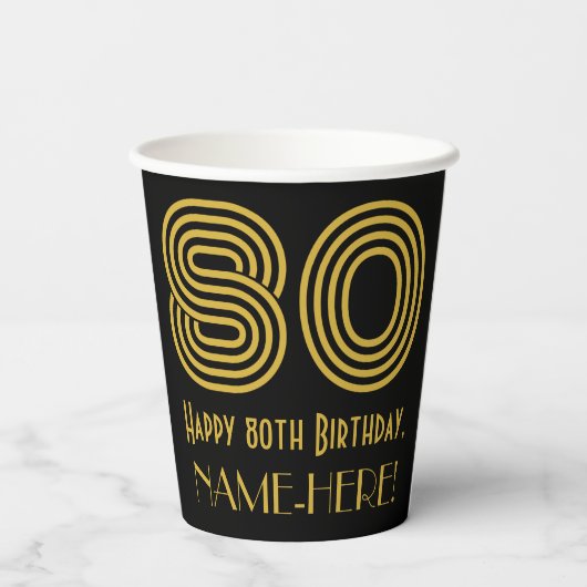 80ste verjaardag: Art Deco Geïnspireerde look "80" Papieren Bekers (Achterkant)