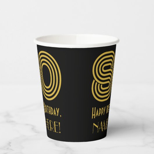 80ste verjaardag: Art Deco Geïnspireerde look "80" Papieren Bekers (Links)