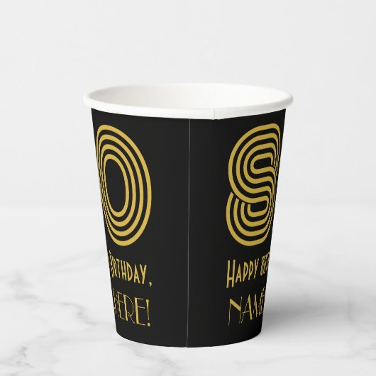 80ste verjaardag: Art Deco Geïnspireerde look "80" Papieren Bekers (Rechts)