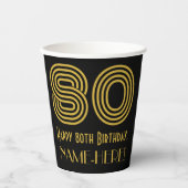 80ste verjaardag: Art Deco Geïnspireerde look "80" Papieren Bekers (Voorkant)