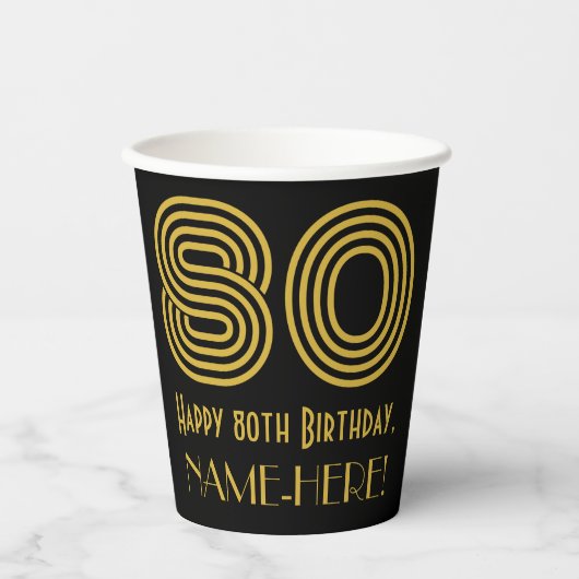 80ste verjaardag: Art Deco Geïnspireerde look "80" Papieren Bekers (Voorkant)