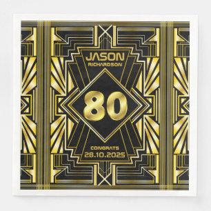 80ste verjaardag Art Deco Gold Black Grote Gatsby Servet