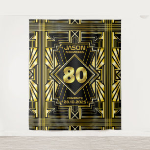 80ste verjaardag Art Deco Goud Zwart Great Gatsby Wandkleed