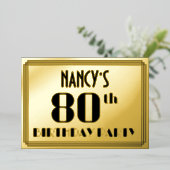 80ste verjaardag: Art Deco Kijk "80" en naam Folie Uitnodiging (Staand Voorkant)