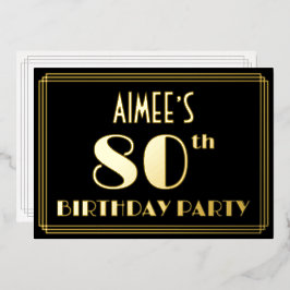 80ste verjaardag: Art Deco Kijk "80", met naam Folie Uitnodiging