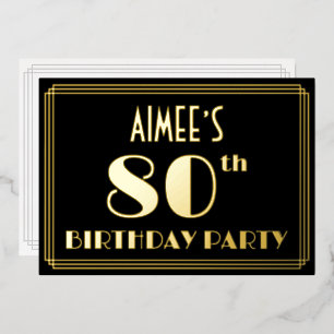 80ste verjaardag: Art Deco Kijk "80", met naam Folie Uitnodiging