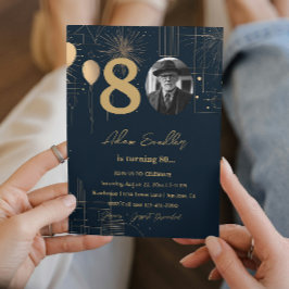 80ste verjaardag ballonnen en vuurwerk kaart