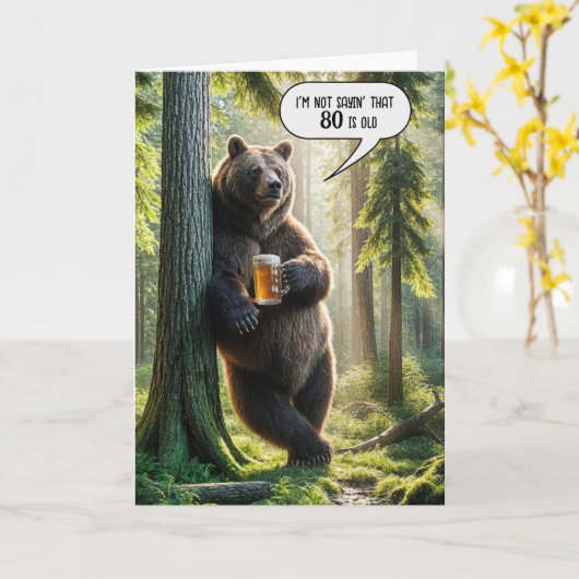 80ste verjaardag Beer met bier Mok Kaart (Gele Bloem)