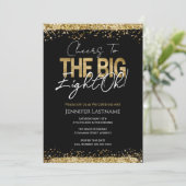 80ste verjaardag Black and Gold Uitnodiging (Staand voorkant)