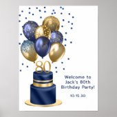 80ste verjaardag blauwe ballon taart poster (Voorkant)