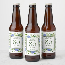 80ste verjaardag Blauwe Hortensia's Bier Etiket