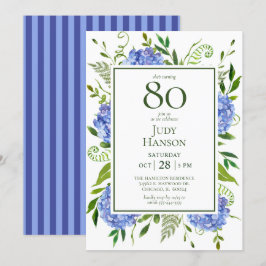 80ste verjaardag Blauwe Hortensia's Kaart