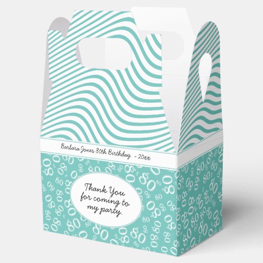 80ste Verjaardag Blauwgroen/Wit Nummerpatroon 80 Bedankdoosjes (Geopend)