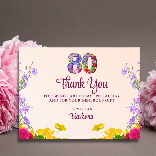 80ste verjaardag Bloemen bedankt Modern 80 jaar fe Briefkaart