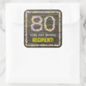 80ste verjaardag: Bloemennummer, Faux Wood Look, N Vierkante Sticker (Tas)