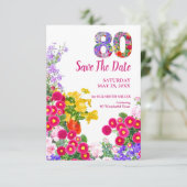 80ste verjaardag Bloementuin Elegant Feest Save The Date (Staand voorkant)