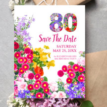 80ste verjaardag bloemrijke moderne Save The Date