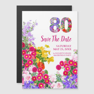80ste verjaardag bloemrijke moderne Save The Date Magnetische Uitnodiging