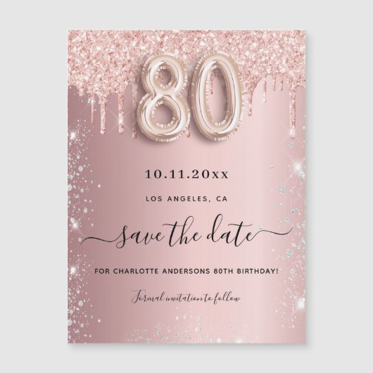 80ste verjaardag Blush Pink Save the Date Magnet (Voorkant)